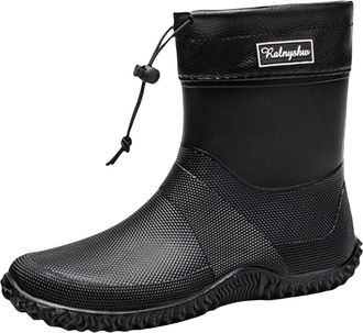 Generic Fashion Rain Boots for Men and Women, Top Short Barrel, Non-Slip Sole Plastic, Warm Wellington Boots Shoes Men Size 48, black, 10 UK