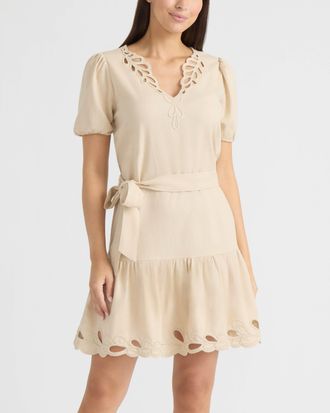 Ellen Tracy Womens Embroidered Belted Dress