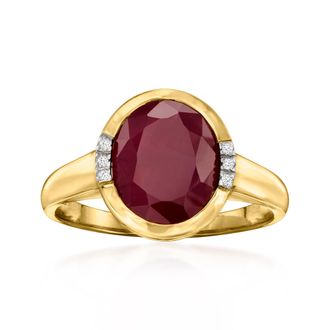 Ross-Simons Ruby Ring With Diamond Accents in 14kt Yellow Gold