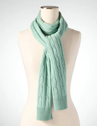 Talbots Metallic Soft Cable Knit Scarf - Sea Spray Green Metallic - 001 Talbots