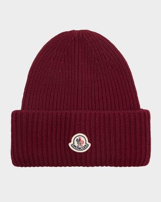 Moncler Men & apos;s Cashmere and Wool Rib Logo Beanie Hat
