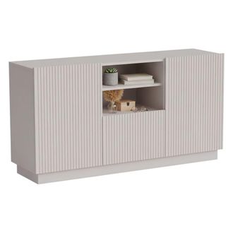 Dmora Aparador Serchio, Aparador De Sal&oacute;n Con Dos Puertas Batientes, Un Caj&oacute;n Y Dos Compartimentos Abiertos, Dise&ntilde;o Efecto Estriado, 150 X 40 H 78 Cm, Beige