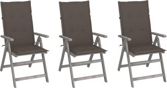 vidaXL Sillas Reclinables De Jard&iacute;n Con Coj&iacute;n 3 Pcs Acacia Masiva