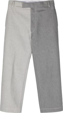 Thom Browne Klassieke grijze tweekleurige broek - Heren - Straight fit broeken - Grijs - XL - Wol - Broeken