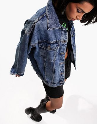 Asos oversize 90s denim jacket in midwash-Blue