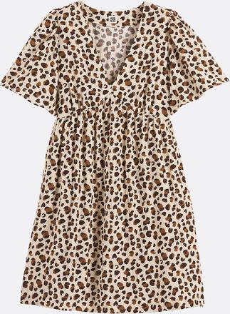 La Redoute Collections Jurk met V-hals en korte mouwen in luipaardprint
