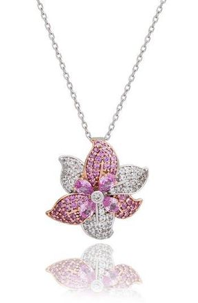 Suzy Levian Pink & White Sapphire Flower Pendant Necklace at Nordstrom Rack, Size 18