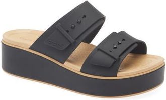 Crocs Brooklyn Platform Wedge Slide Sandal in Black/Cashew at Nordstrom, Size 10