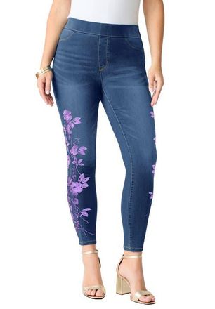 Roaman's Plus Size 360&deg; Stretch Jegging in White Embroidered Rose at Nordstrom, Size 32