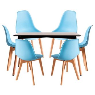 Regalos Miguel Conjuntos De Mesa Y Sillas - Conjunto Mesa Tower Rectangular 120 X 80 Cm Negra Y Pack 6 Sillas Kelen - Azul Cielo
