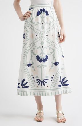 Cleobella Juliet Floral Cotton & Linen Skirt in Liliana Blue Surf Print at Nordstrom, Size X-Large