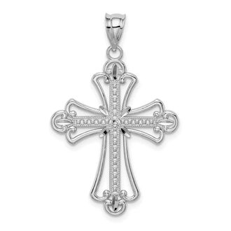 Diamond2Deal 14K White Polished Diamond-cut Textured Cross Pendant