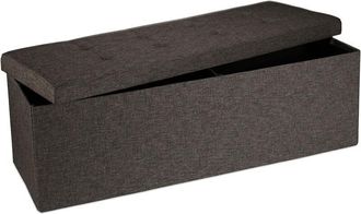Relaxdays Folding Storage Bench xl, 38 x 114 x 38 cm, Foldable Ottoman Footstool, with Lid, Fabric, Brown - Relaxdays