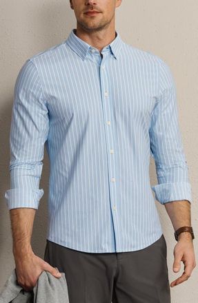 Rhone Commuter Pro Slim Fit Button-Up Shirt in Light Blue Oxford Stripe at Nordstrom, Size Xx-Large