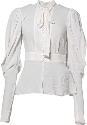 Dolce & Gabbana Womens White Viscose Ascot Collar Long Sleeves Top Elastane