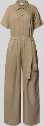Ichi Jumpsuit aus Leinen-Mix mit Bindeg&uuml;rtel Modell LINNO in Taupe, Gr&ouml;&szlig;e 36