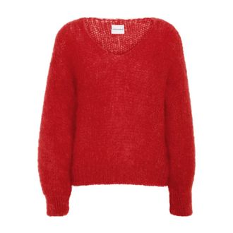Americandreams Milana LS Mohair Knit - Dames - V-hals truien - Rood - L - Wol - Truien & Vesten