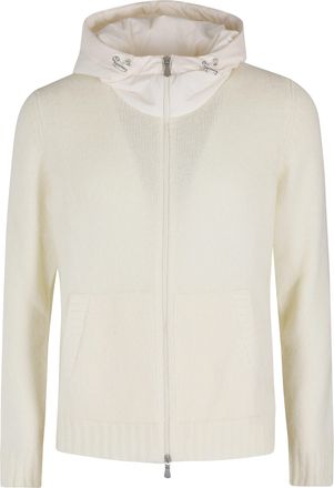 Gran Sasso White Hooded Zip Wool-Blend Cardigan