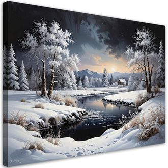 Feeby Impresi&oacute;n De Imagen, Paisaje Invierno Nieve R&iacute;o &Aacute;rboles, 120x80