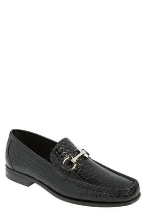 Ferragamo Croc Embossed Loafer in Nero at Nordstrom, Size 10.5