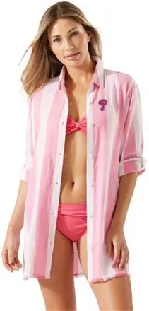 Tommy Bahama Womens Tommy Bahama Pink Philadelphia Phillies Rugby Beach Boyfriend Full-Button Top at Nordstrom, Size Medium