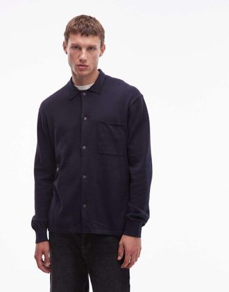 Tommy Hilfiger Polo in maglia blu navy con bottoni