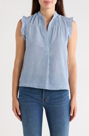 Max Studio Ruffle Sleeveless Top in Navy White at Nordstrom Rack, Size X-Large
