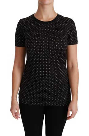 Dolce & Gabbana Womens Polka Dot Tshirt - Black Cotton - Size EU 38 (Womens)