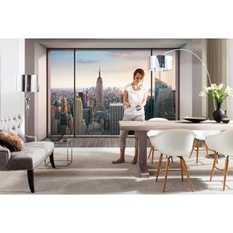 Komar Komar Carta da parati con panorama di New York da attico con tecnica trompe loeil, modello 8-916, 368 x 254 cm, pastello, confezione da 8