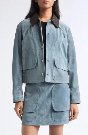 Veronica Beard Walters Cropped Suede Barn Jacket in Blue Steel at Nordstrom, Size X-Large