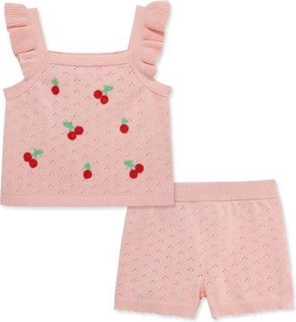 Little Me Cherry Pointelle Knit Tank & Shorts Set in Pink at Nordstrom, Size 18M