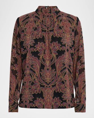 Misa Studded Flora Annie Mock-Neck Blouse