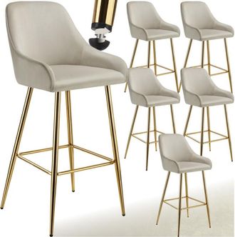 TecTake Sgabello da bar Avane con schienale, imbottito, effetto velluto - Sgabello da bar, sedia da bancone, sedia da bancone - Set di 6