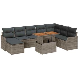 vidaXL Conjunto De Sof&aacute; De Jard&iacute;n 9 Pcs Gris Polirat&aacute;n