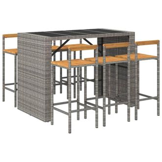Berkfield Home Beautiful 7 Piece Garden Bar Set Grey Poly Rattan& Solid Wood Acacia