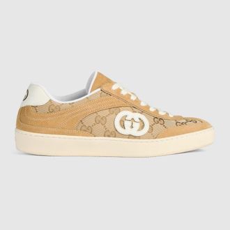 Gucci Womens G75 Sneaker, Beige, Suede