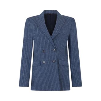 Brooks Brothers Pinstripe Cotton Blend Blazer - Dames - Blazers - Blauw - XS - Katoen - Jassen