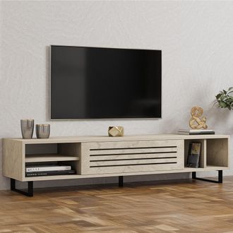 Dmora Mueble Tv Sovico, Un Estante, Una Puerta, 5 Compartimentos, 160x40x35h Cm Beige M&aacute;rmol
