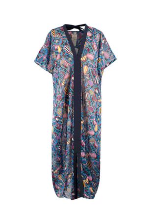 Herm&egrave;s Blue Patterned En Roue Libre Beach Caftan Dress