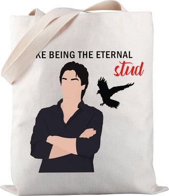 Generic Vampire Tv Show Inspired Tote Bag I Like Being The Eternal Stud Damon Salvatore Tote Bag Vampire Fans Gift (ETERNAL stud tb)