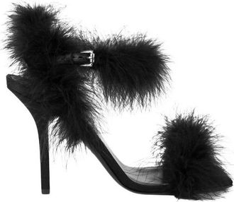 Moschino Satijnen sandalen met veren - Dames - Sandalen met hakken - Zwart - 38 EU - Satijn - Schoenen