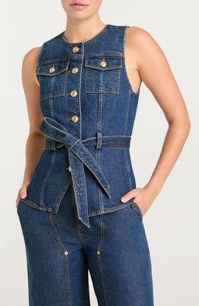 Cinq &agrave; Sept Reenee Tie Waist Denim Vest in Tide at Nordstrom, Size Xx-Small