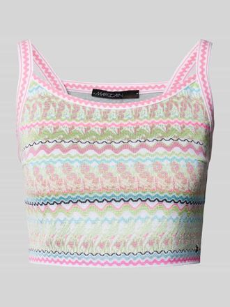 Marc Cain Cropped Stricktop mit Label-Applikation in Neon Gruen, Größe 36