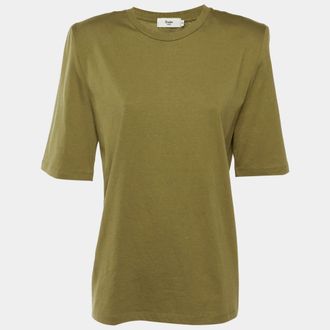 Frankie Shop Olive Green Cotton Structured Shoulder T-Shirt