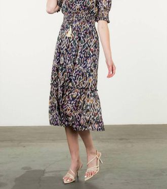 THML Clothing Smocked Waist Print Tiered Dress In Navy Print