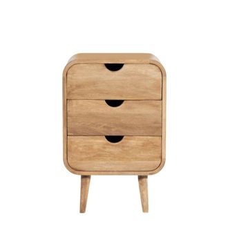 Decoclico Mesita de noche de madera de mango beige con 3 cajones