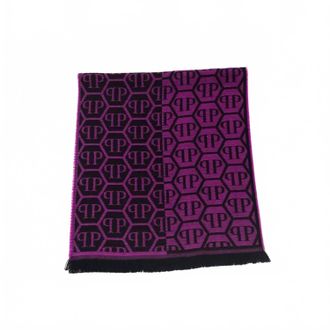 Philipp Plein Mens Acrylic Woold Logo Scarf In Fuchsia And Black