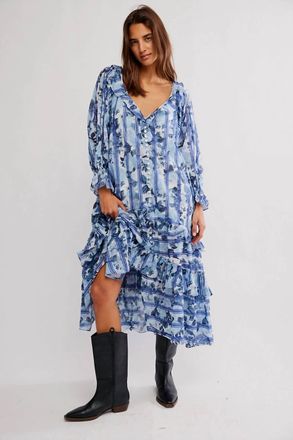 Free People Garden Wonders Tiered Midi Dress In Blue