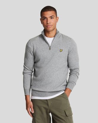 Lyle & Scott Katoen Merino 1/4 Zip Trui Grijs