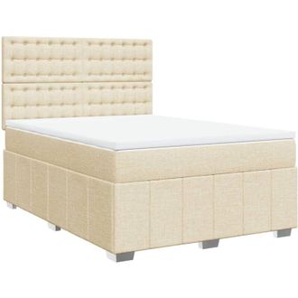 vidaXL Vidaxl - Cama Box Spring Con Colch&oacute;n Tela Color Crema 140x200 Cm